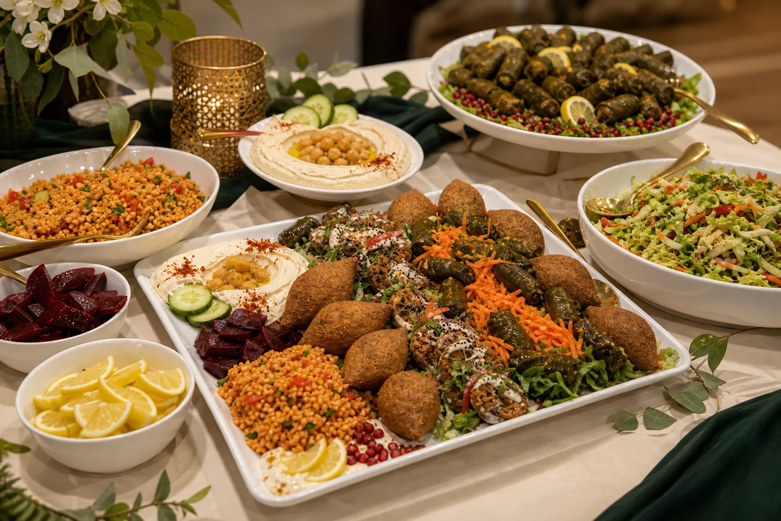 Orientalisches Halal-Buffet mit Hummus, Kibbeh, Taboulé und gefüllten Weinblättern – Catering Darmstadt